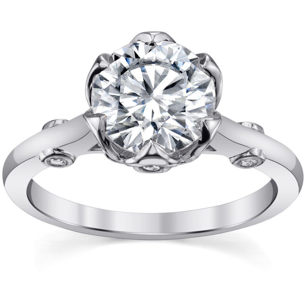 Round Tulip Cathedral Moissanite Engagement Ring with Surprise Stone