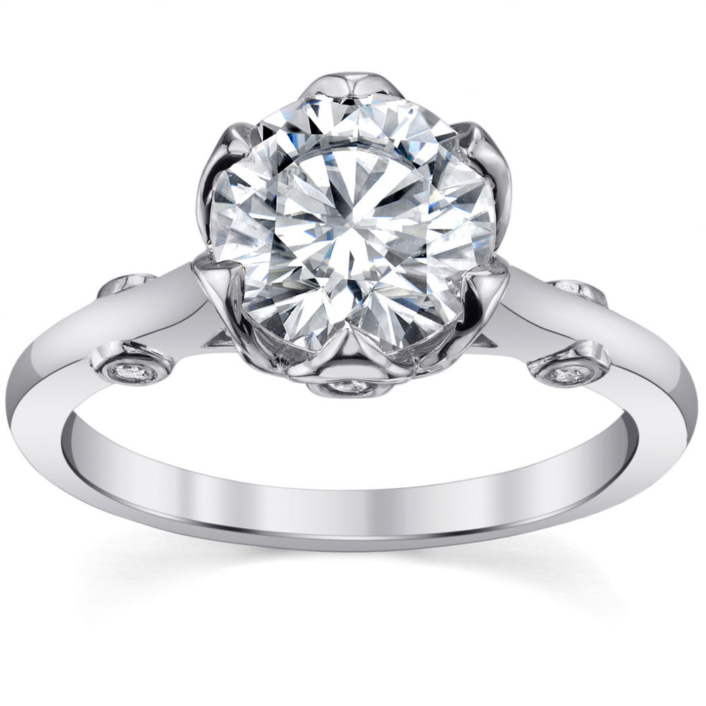 Round Tulip Cathedral Moissanite Engagement Ring with Surprise Stone