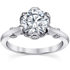 Round Tulip Cathedral Moissanite Engagement Ring with Surprise Stone