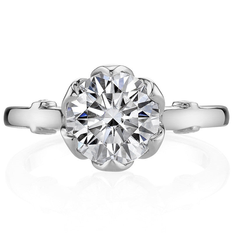 Round Tulip Cathedral Moissanite Engagement Ring with Surprise Stone