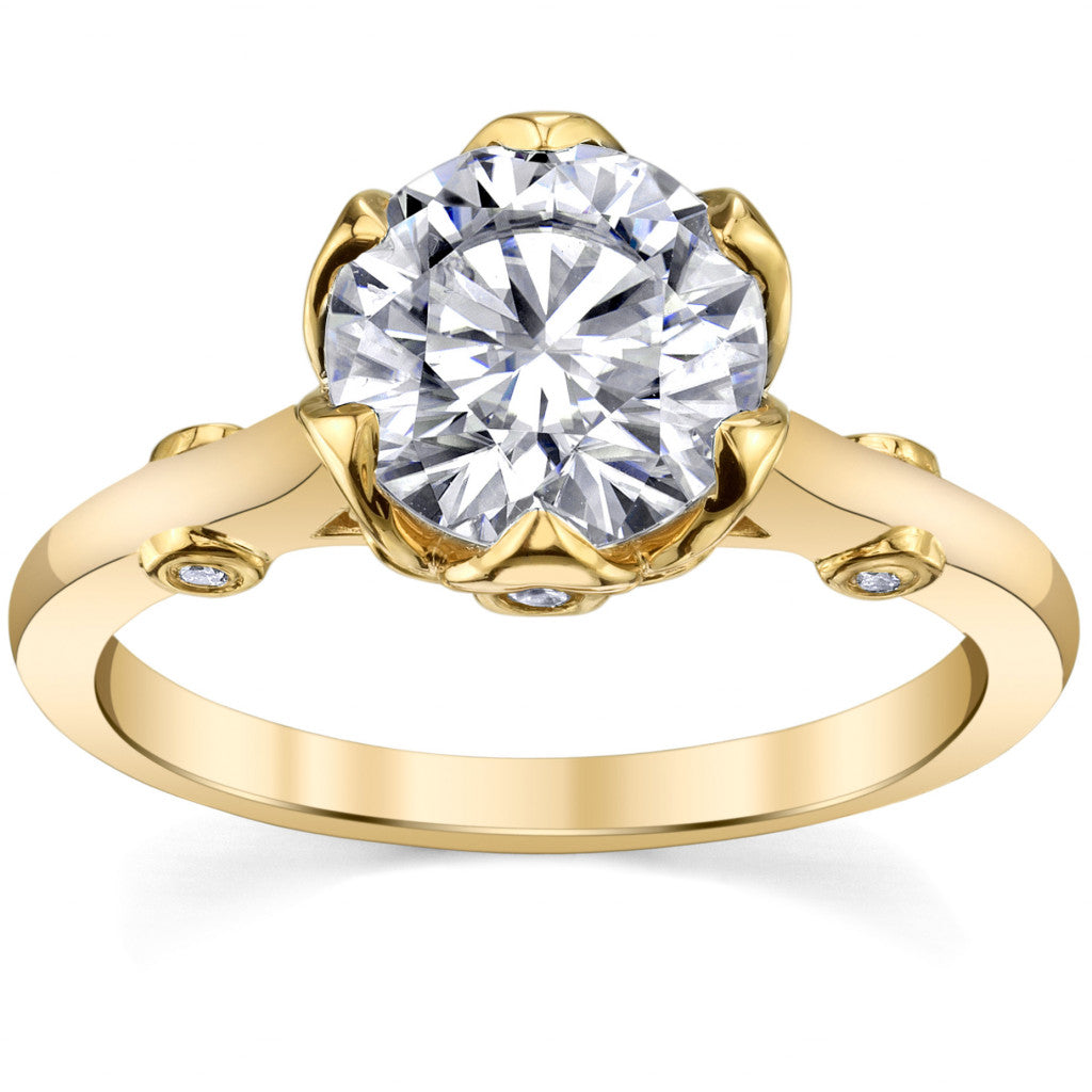 Round Tulip Cathedral Moissanite Engagement Ring with Surprise Stone