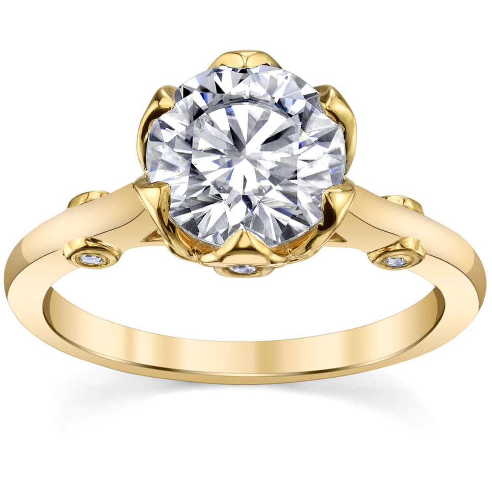 Round Tulip Cathedral Moissanite Engagement Ring with Surprise Stone