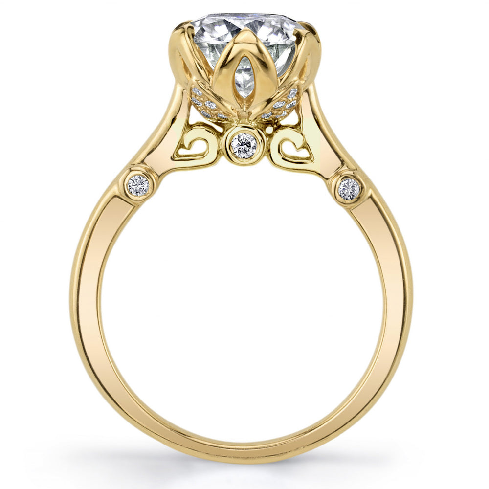 Round Tulip Cathedral Moissanite Engagement Ring with Surprise Stone