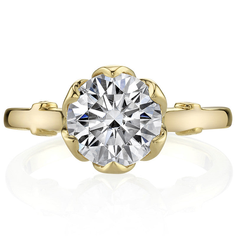 Round Tulip Cathedral Moissanite Engagement Ring with Surprise Stone