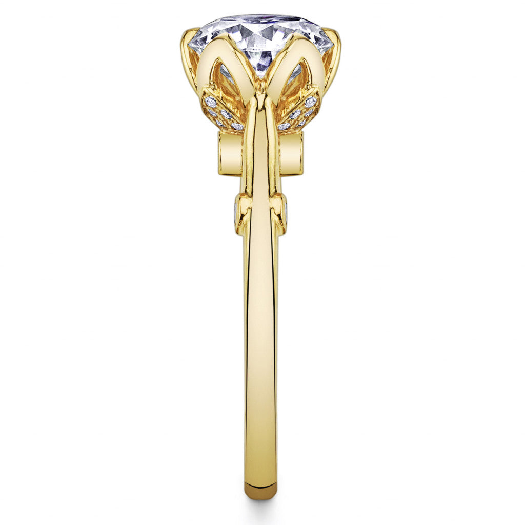 Round Tulip Cathedral Moissanite Engagement Ring with Surprise Stone