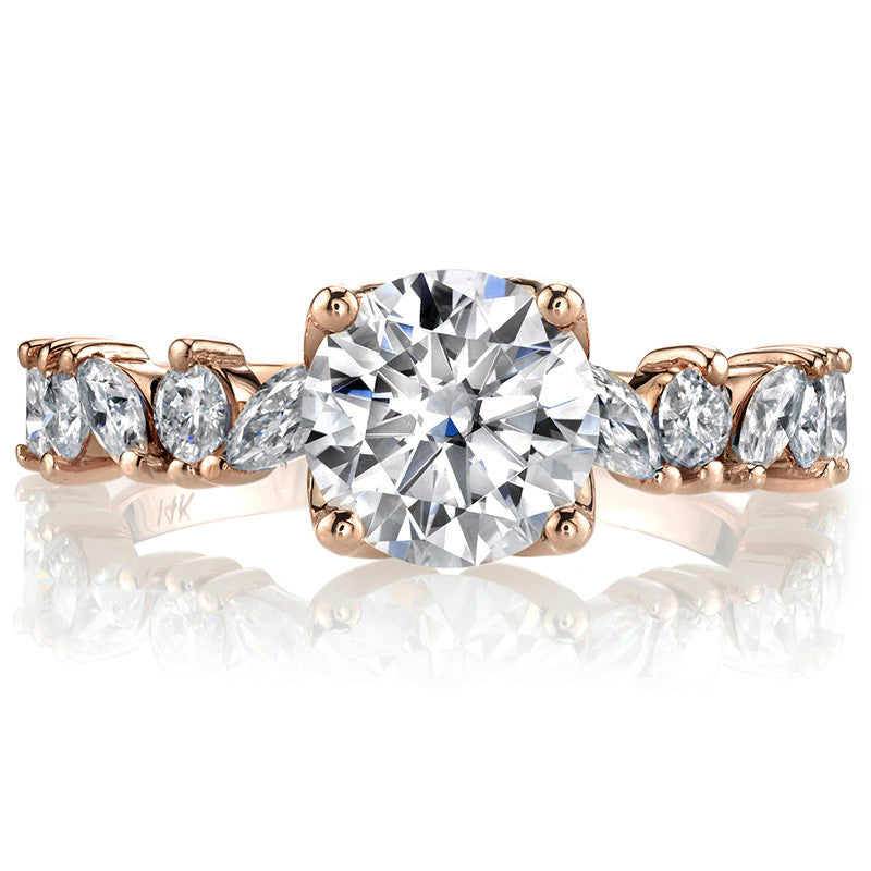 Round and Marquise Tulip Setting Moissanite Engagement Ring