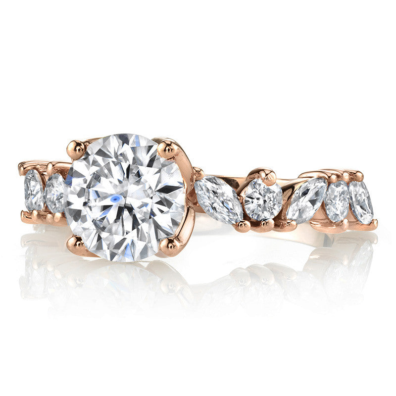 Round and Marquise Tulip Setting Moissanite Engagement Ring