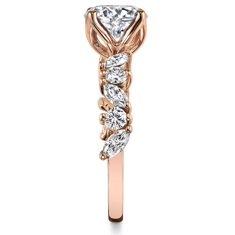 Round and Marquise Tulip Setting Moissanite Engagement Ring
