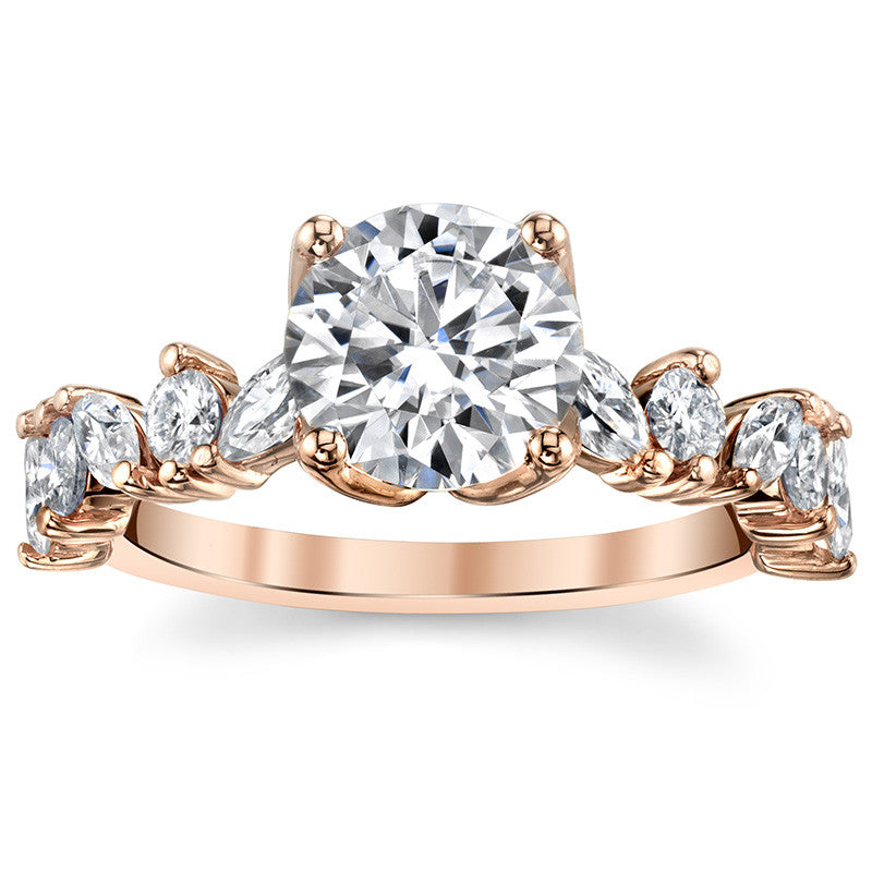 Round and Marquise Tulip Setting Moissanite Engagement Ring