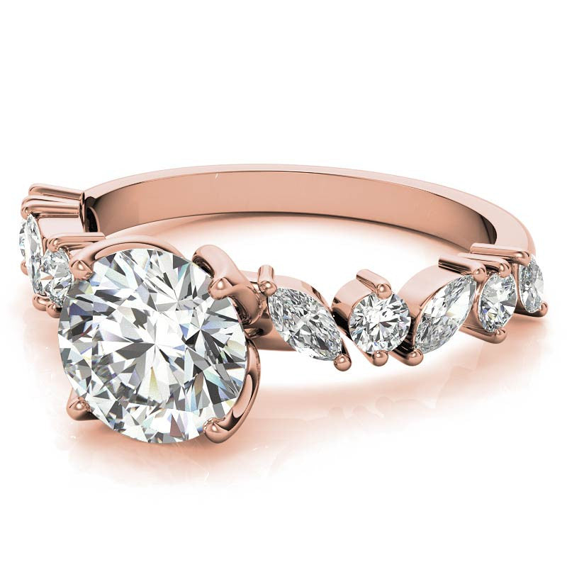 Round and Marquise Tulip Setting Moissanite Engagement Ring