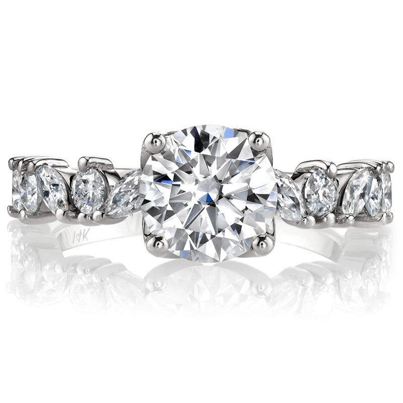 Round and Marquise Tulip Setting Moissanite Engagement Ring