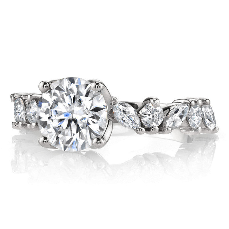 Round and Marquise Tulip Setting Moissanite Engagement Ring