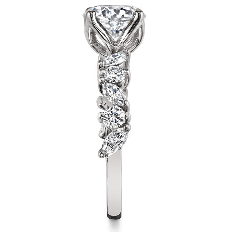 Round and Marquise Tulip Setting Moissanite Engagement Ring