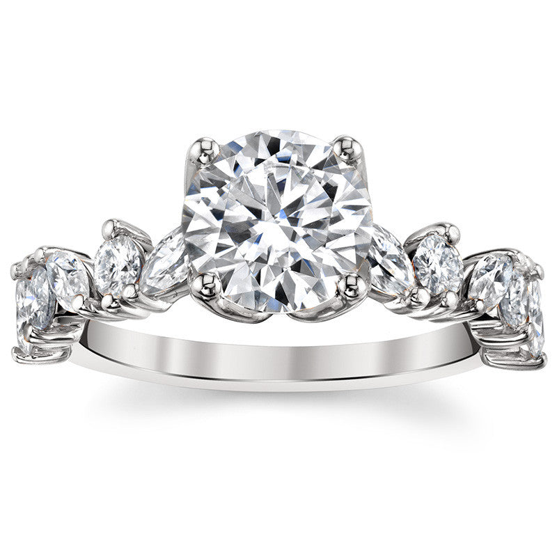 Round and Marquise Tulip Setting Moissanite Engagement Ring