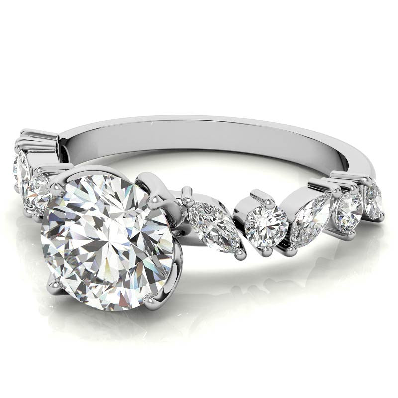 Round and Marquise Tulip Setting Moissanite Engagement Ring