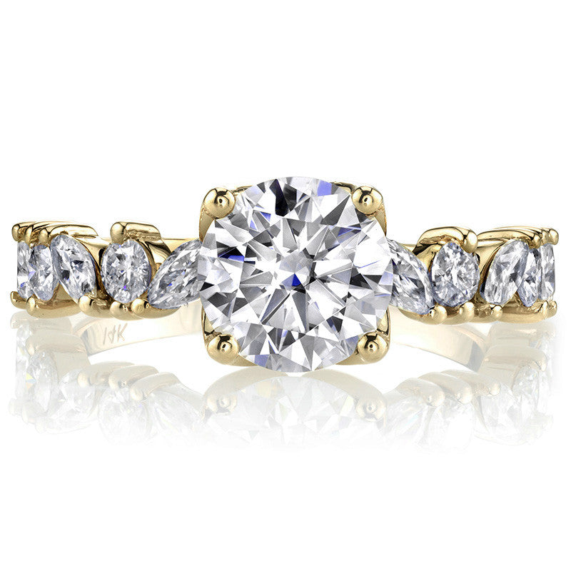 Round and Marquise Tulip Setting Moissanite Engagement Ring