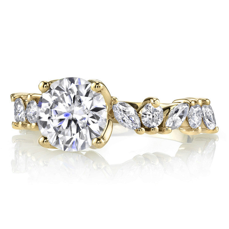 Round and Marquise Tulip Setting Moissanite Engagement Ring