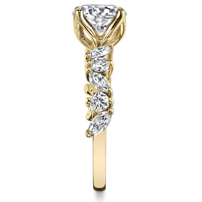 Round and Marquise Tulip Setting Moissanite Engagement Ring