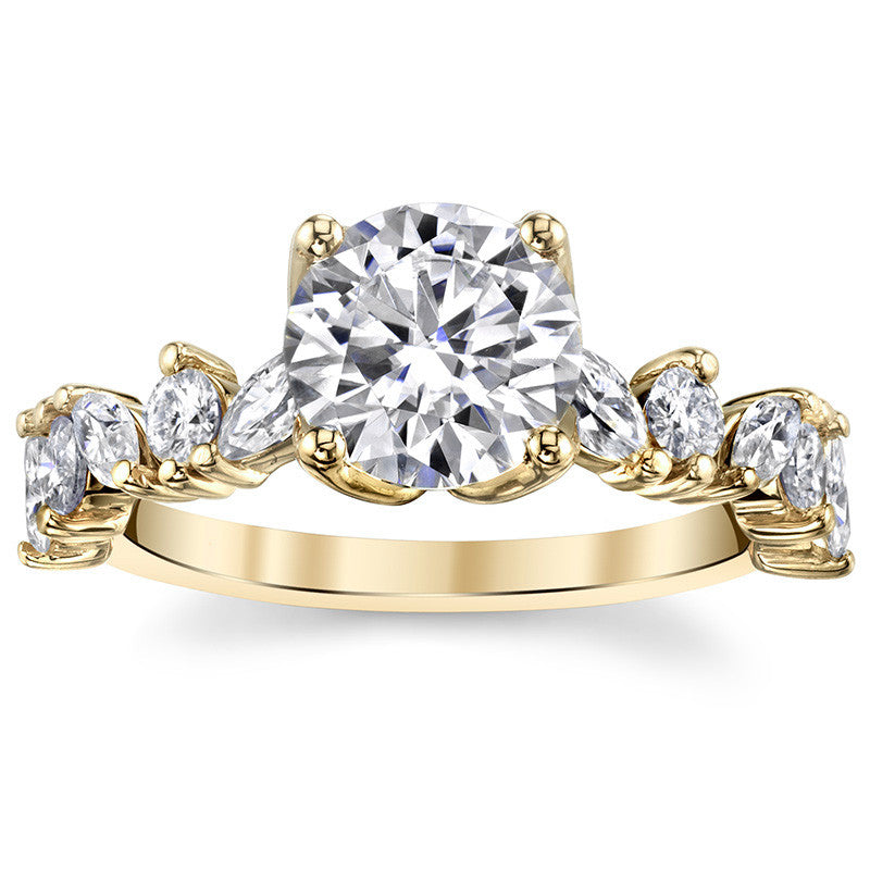 Round and Marquise Tulip Setting Moissanite Engagement Ring