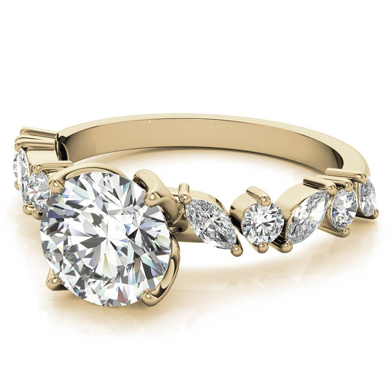 Round and Marquise Tulip Setting Moissanite Engagement Ring