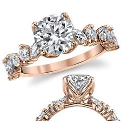 Round and Marquise Tulip Setting Moissanite Engagement Ring