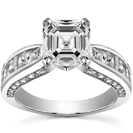 Channel Set Princess and Round Moissanite Engagement Ring Setting 2.0ct