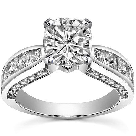 Channel Set Princess and Round Moissanite Engagement Ring Setting 2.0ct