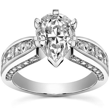 Channel Set Princess and Round Moissanite Engagement Ring Setting 2.0ct