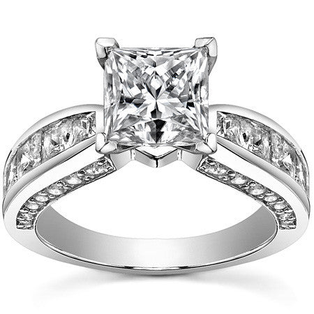 Channel Set Princess and Round Moissanite Engagement Ring Setting 2.0ct