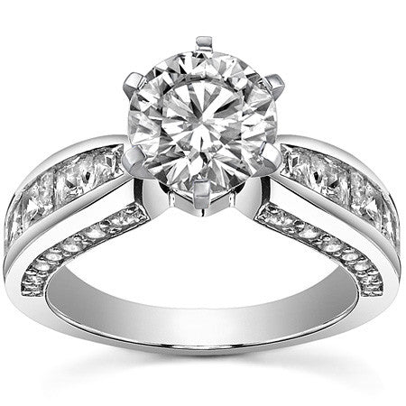Channel Set Princess and Round Moissanite Engagement Ring Setting 2.0ct