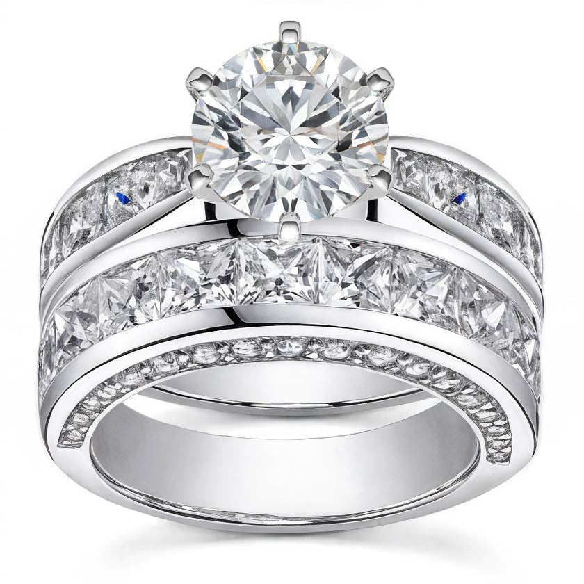 Channel Set Princess and Round Moissanite Engagement Ring Setting 2.0ct