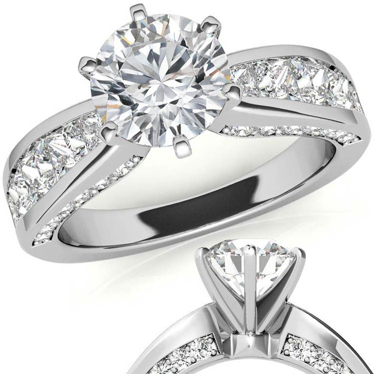 Channel Set Princess and Round Moissanite Engagement Ring Setting 2.0ct