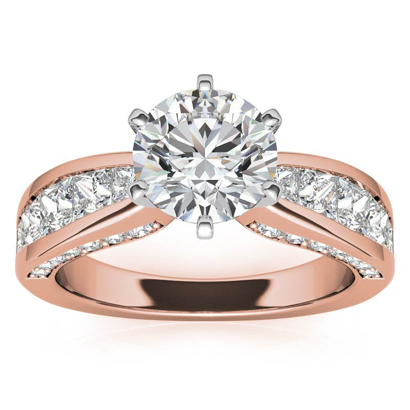 Channel Set Princess and Round Moissanite Engagement Ring Setting 2.0ct