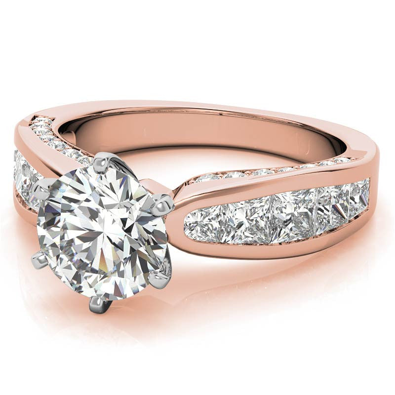 Channel Set Princess and Round Moissanite Engagement Ring Setting 2.0ct