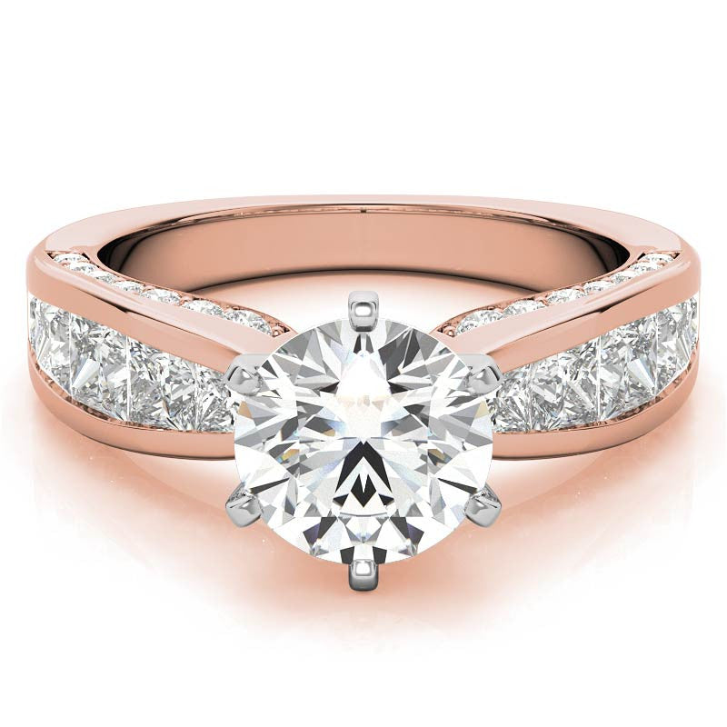 Channel Set Princess and Round Moissanite Engagement Ring Setting 2.0ct