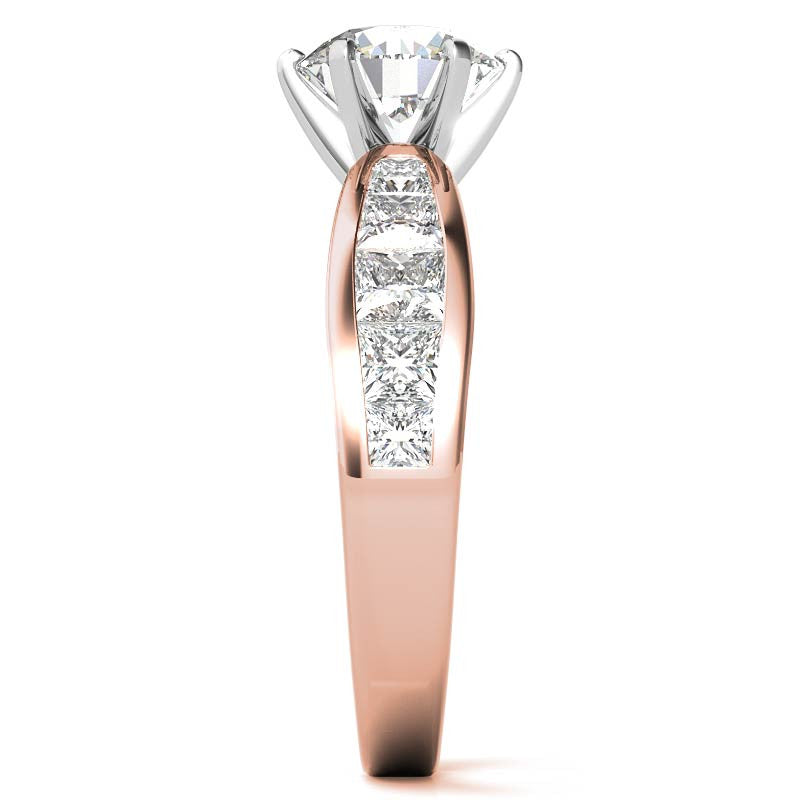 Channel Set Princess and Round Moissanite Engagement Ring Setting 2.0ct