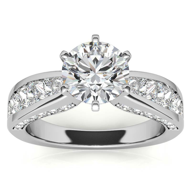 Channel Set Princess and Round Moissanite Engagement Ring Setting 2.0ct