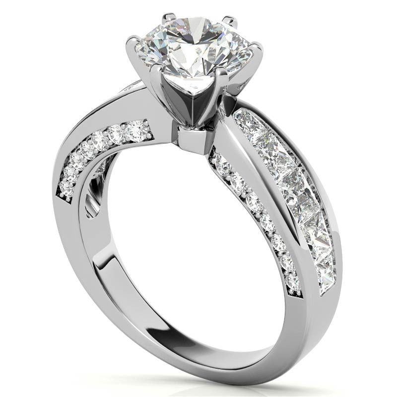 Channel Set Princess and Round Moissanite Engagement Ring Setting 2.0ct