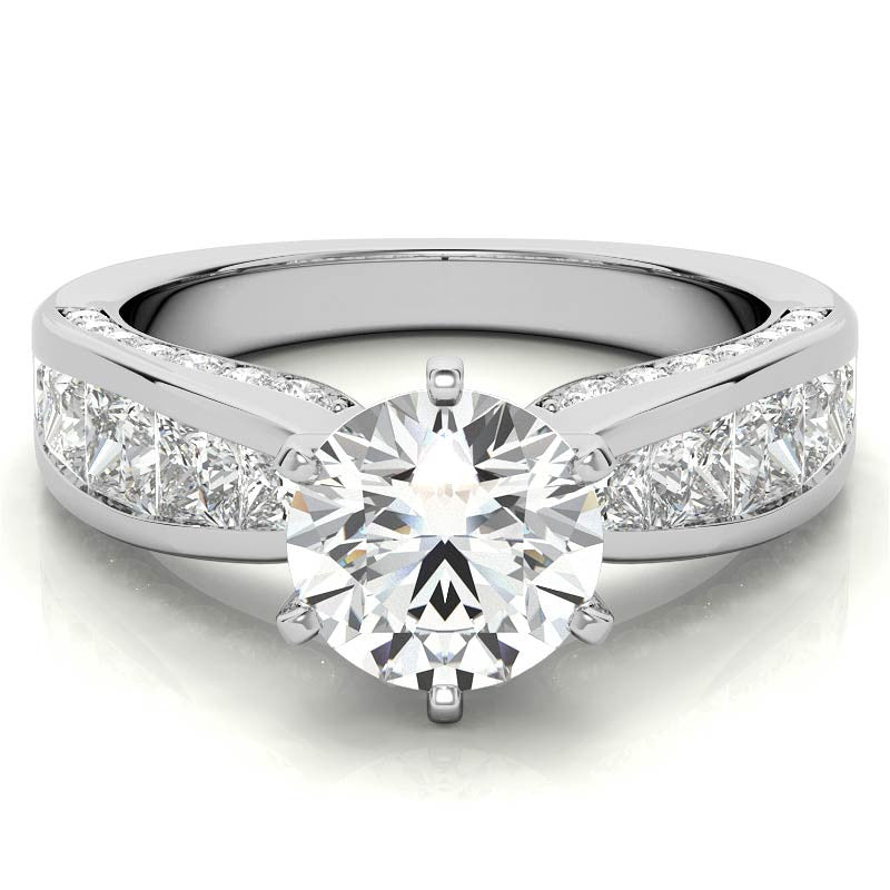 Channel Set Princess and Round Moissanite Engagement Ring Setting 2.0ct