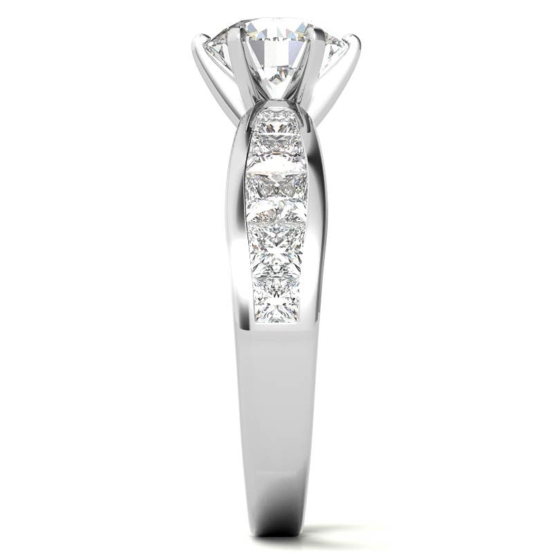 Channel Set Princess and Round Moissanite Engagement Ring Setting 2.0ct