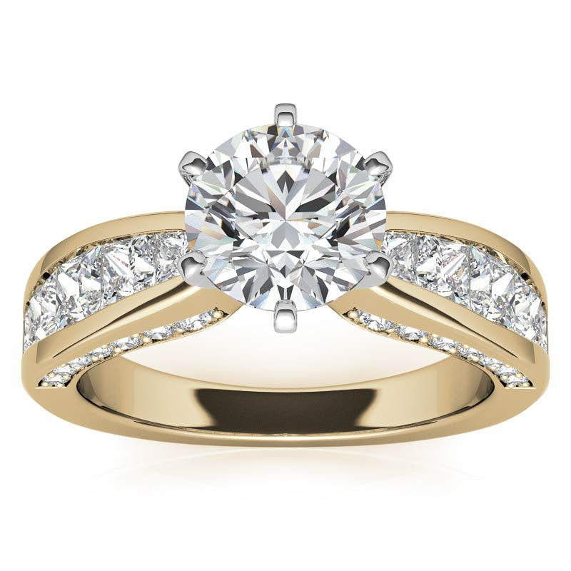 Channel Set Princess and Round Moissanite Engagement Ring Setting 2.0ct