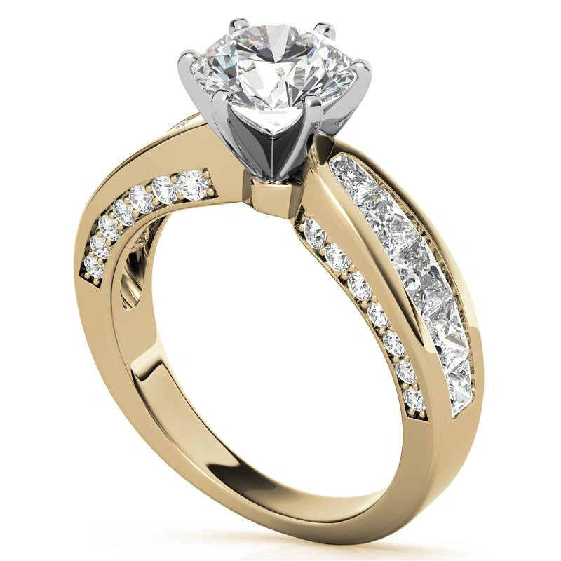 Channel Set Princess and Round Moissanite Engagement Ring Setting 2.0ct