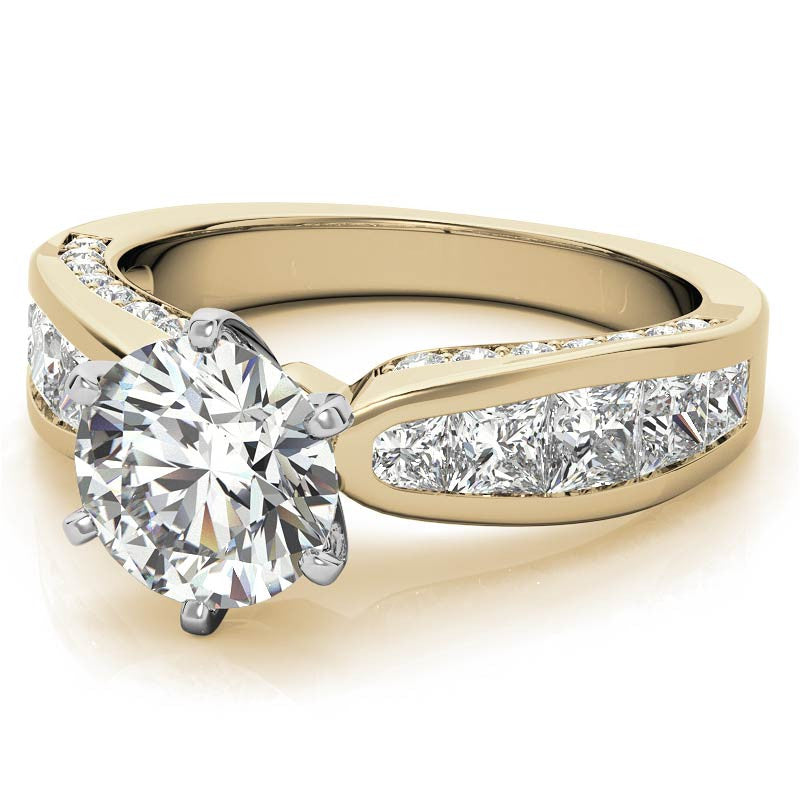 Channel Set Princess and Round Moissanite Engagement Ring Setting 2.0ct