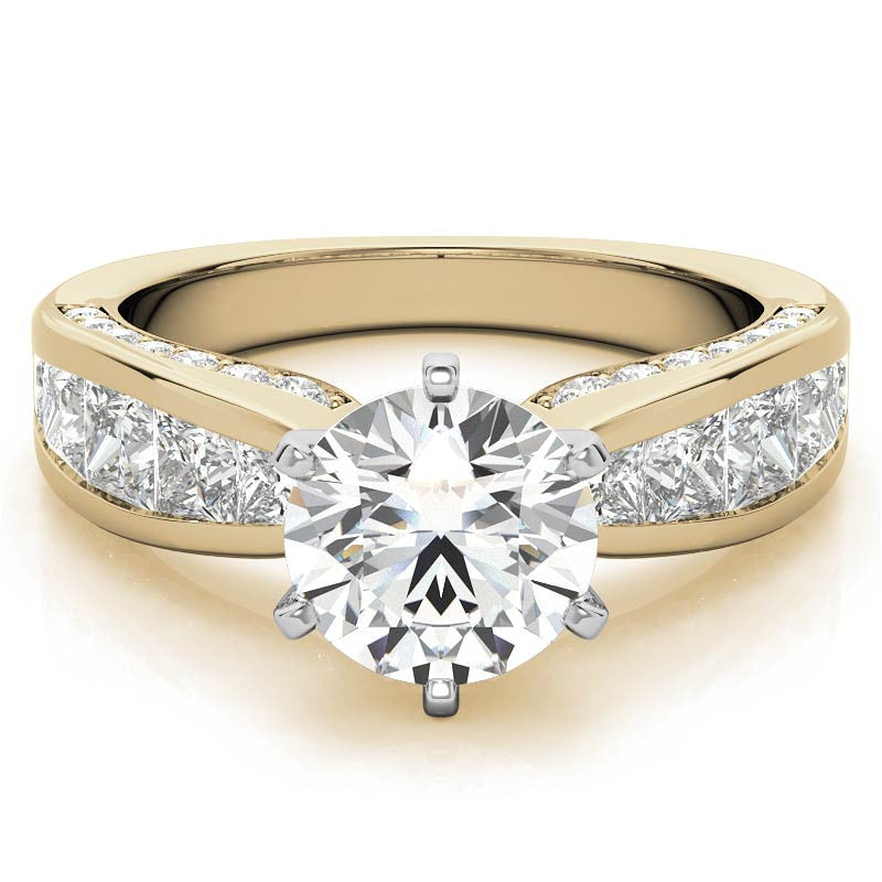 Channel Set Princess and Round Moissanite Engagement Ring Setting 2.0ct