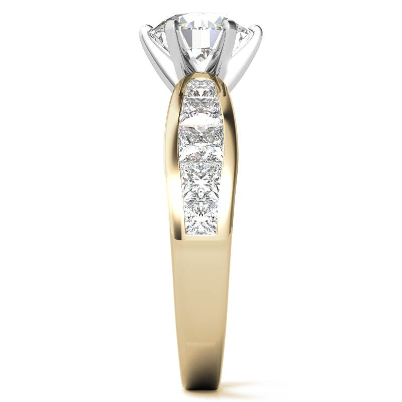 Channel Set Princess and Round Moissanite Engagement Ring Setting 2.0ct
