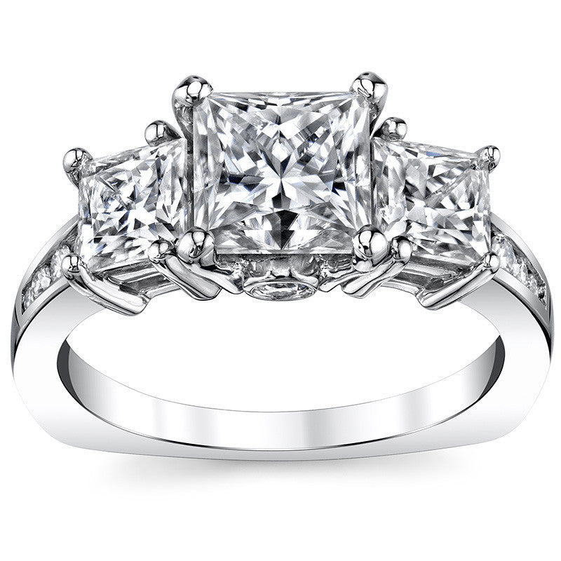 Princess 3-Stone Moissanite Engagement Ring with Euro Shank