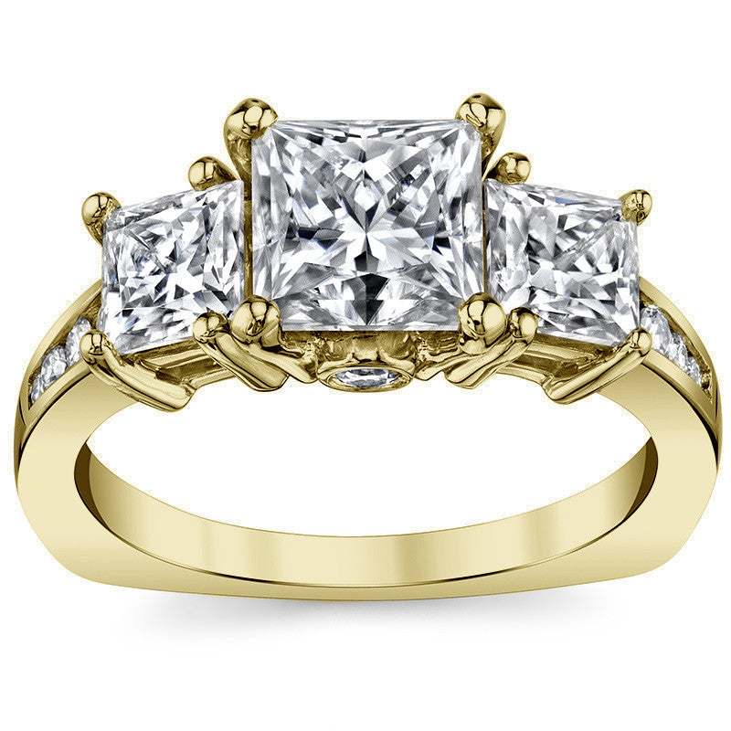Princess 3-Stone Moissanite Engagement Ring with Euro Shank