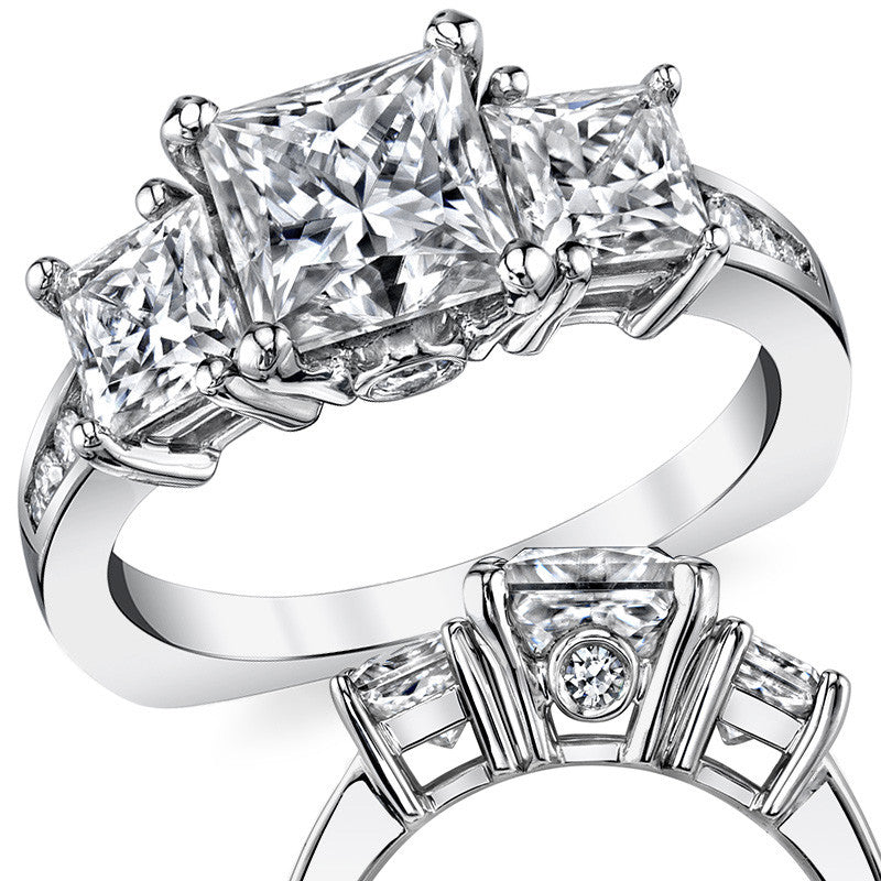 Princess 3-Stone Moissanite Engagement Ring with Euro Shank