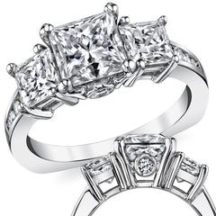 Princess 3-Stone Moissanite Engagement Ring with Euro Shank