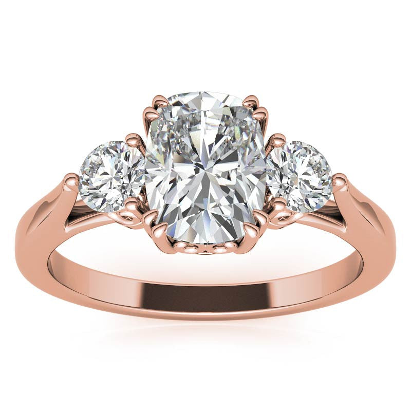 Rectangular Cushion Three-Stone Moissanite Engagement Ring